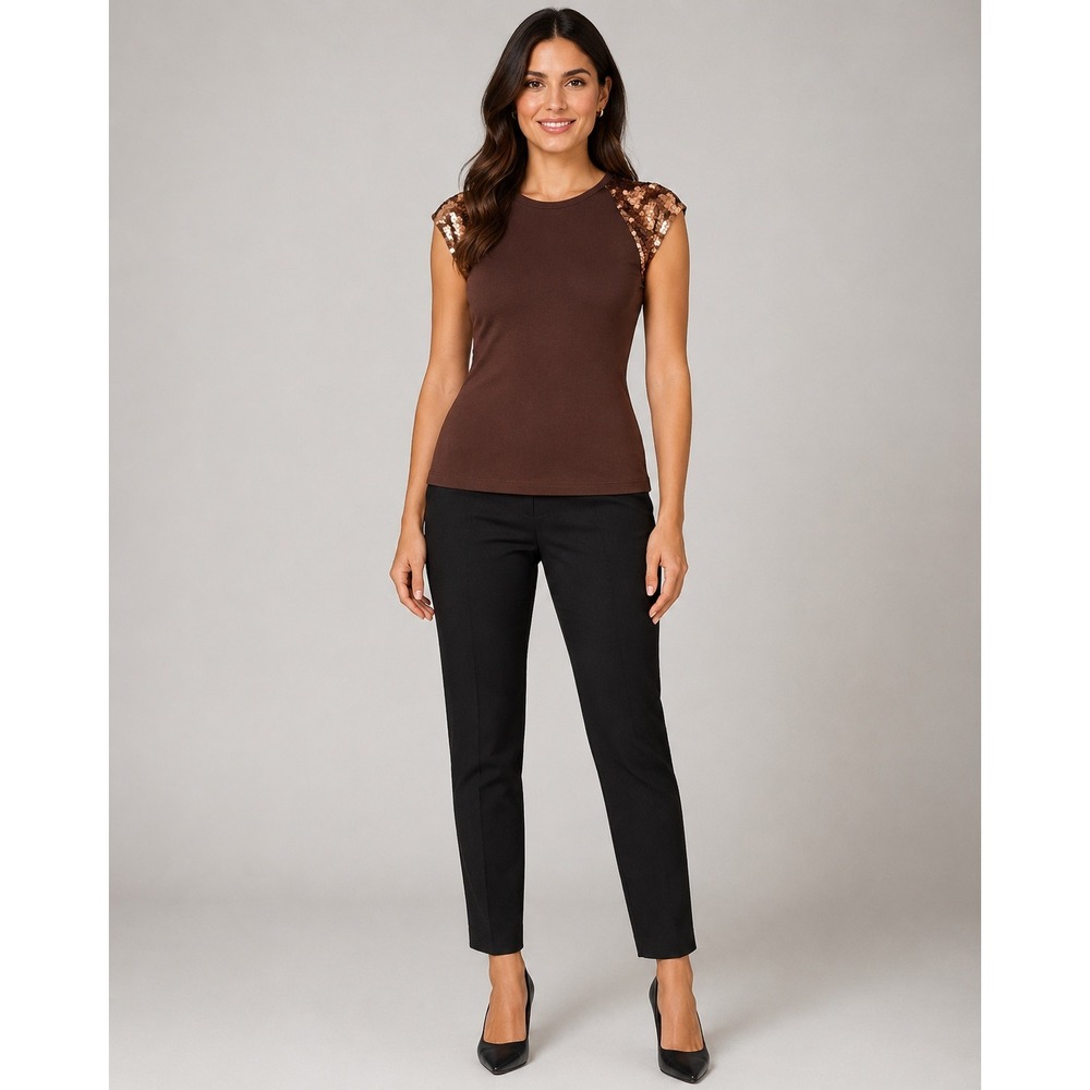 Marciano Womens Small Brown Sequin Cowl Neck Sleeveless Knit Top Smocked Back